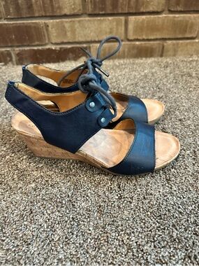 B.O.C. Lily Navy Blue Lace-Up Cork Wedge Sandals - Size 9 | Boho Chic Comfort